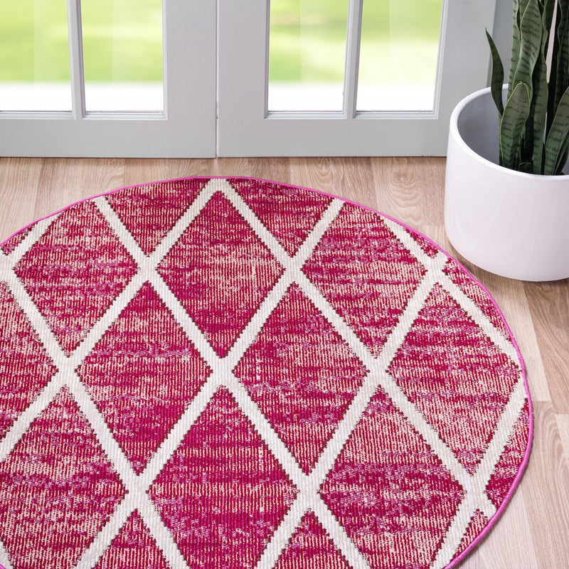 Celestial Luminescence Collection Area Rug - Aurora Round Magenta  lifestyle 67