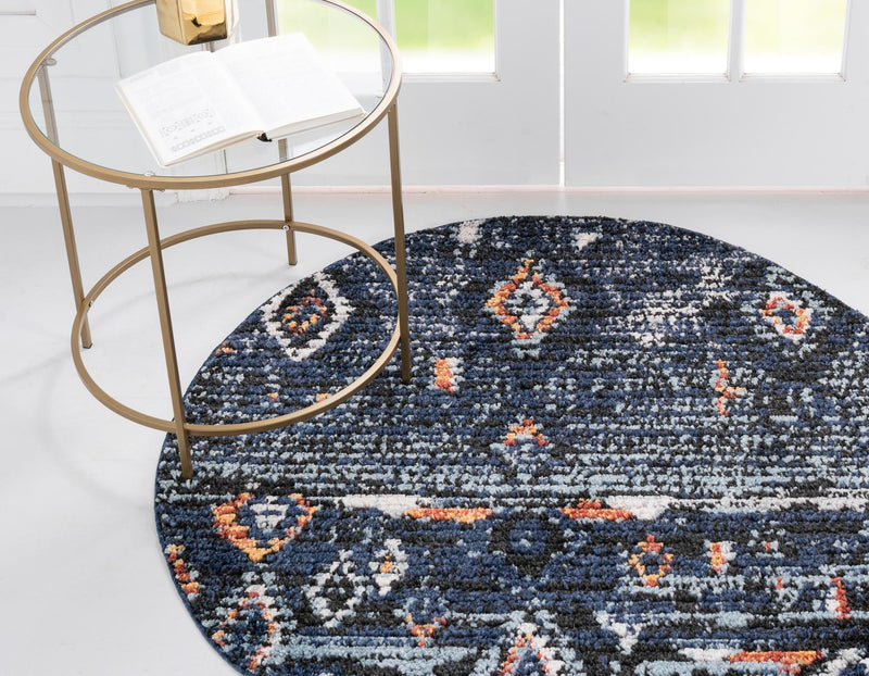 Tangier Treasures Collection Area Rug - Casablanca Round Navy Blue  lifestyle 34