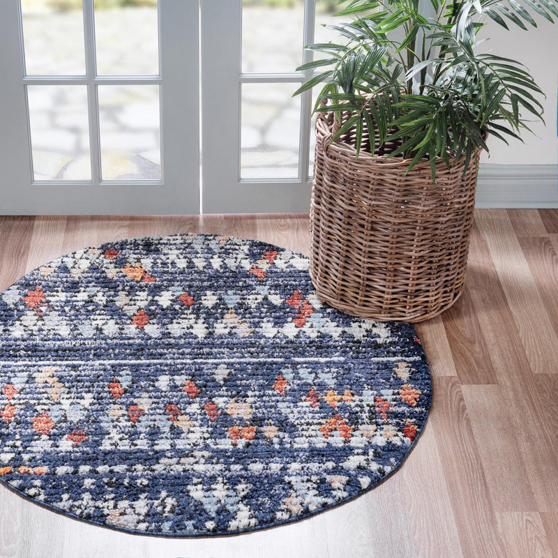 Tangier Treasures Collection Area Rug -  Marrakech Round Navy Blue  lifestyle 55