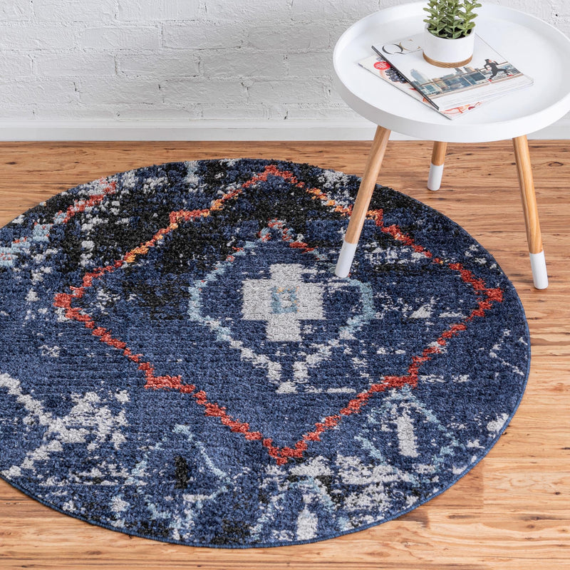 Tangier Treasures Collection Area Rug -  Chefchaouen Round Navy Blue  lifestyle 46