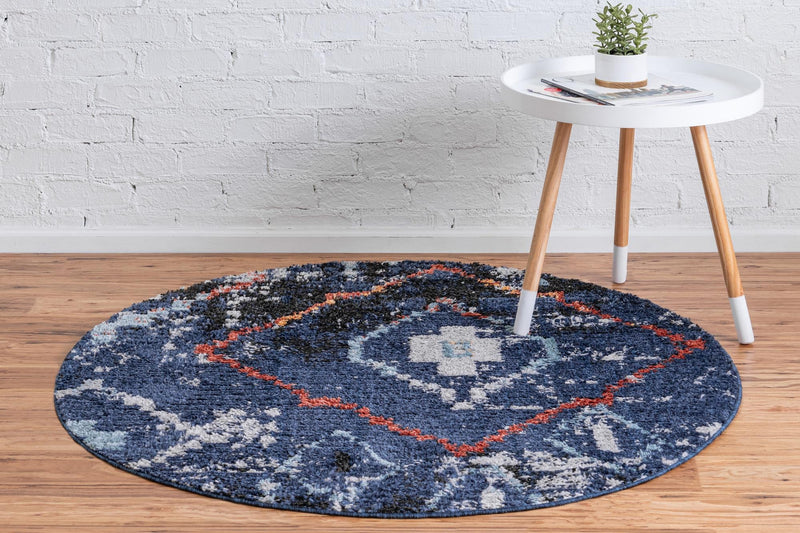 Tangier Treasures Collection Area Rug -  Chefchaouen Round Navy Blue  lifestyle 58