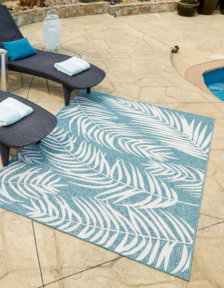 Seaside Blooms Collection Area Rug - Verdure (Light Aqua)