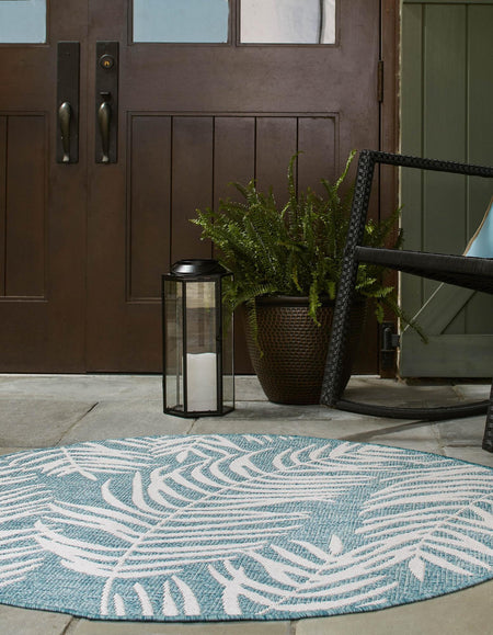 Seaside Blooms Collection Area Rug - Verdure (Light Aqua)