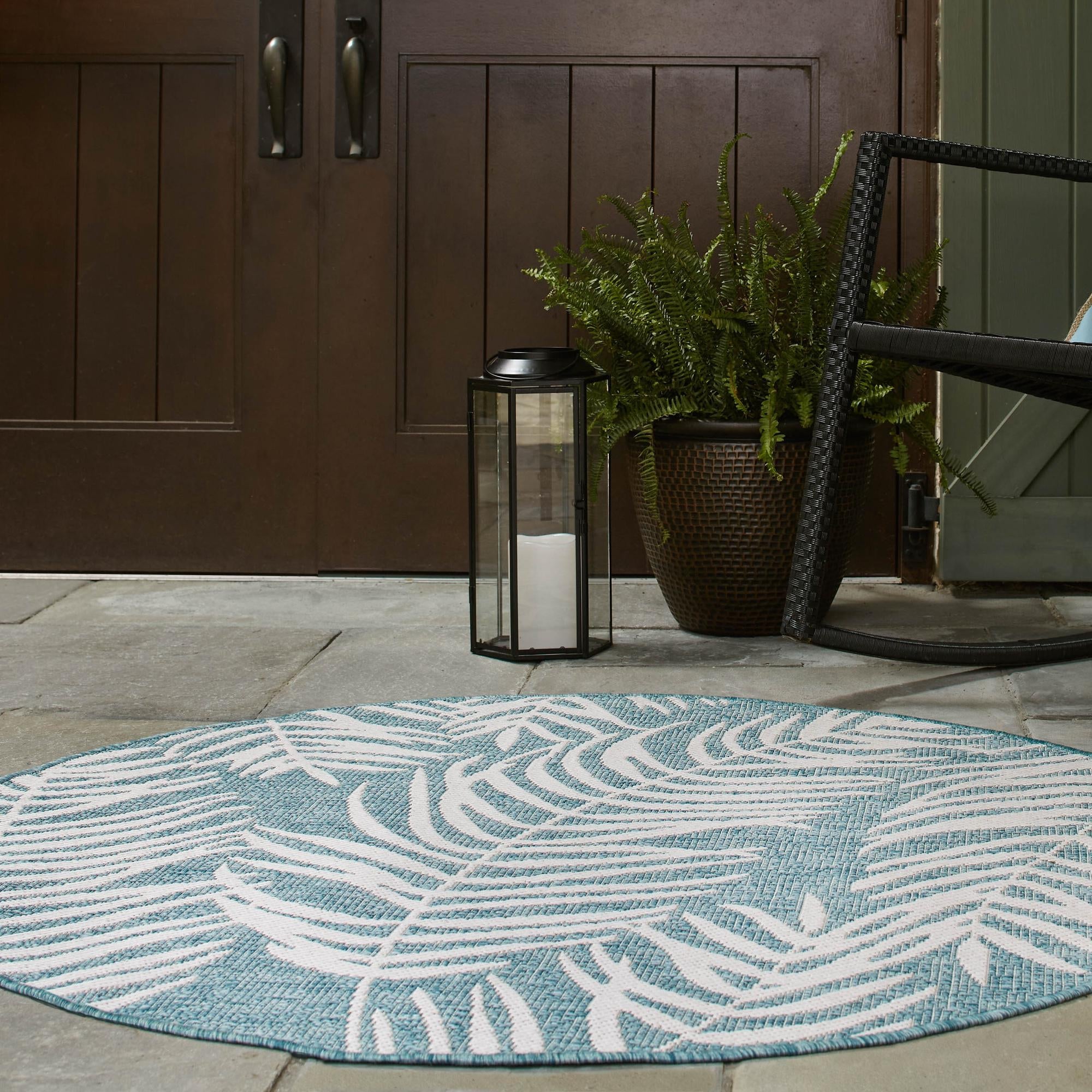 Seaside Blooms Collection Area Rug - Verdure (Light Aqua)