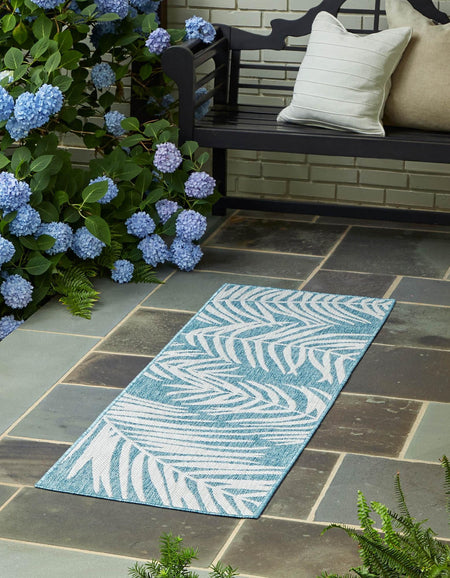 Seaside Blooms Collection Area Rug - Verdure (Light Aqua)