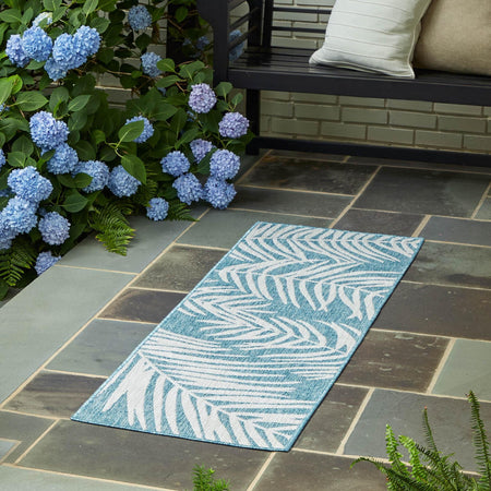 Seaside Blooms Collection Area Rug - Verdure (Light Aqua)