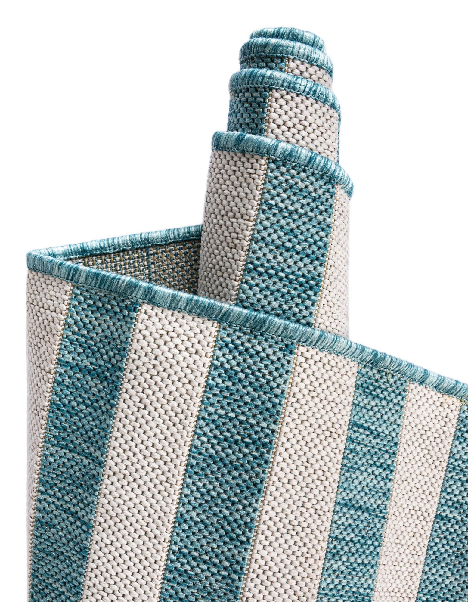 Seaside Stripes Collection Area Rug - Cabana (Light Aqua)