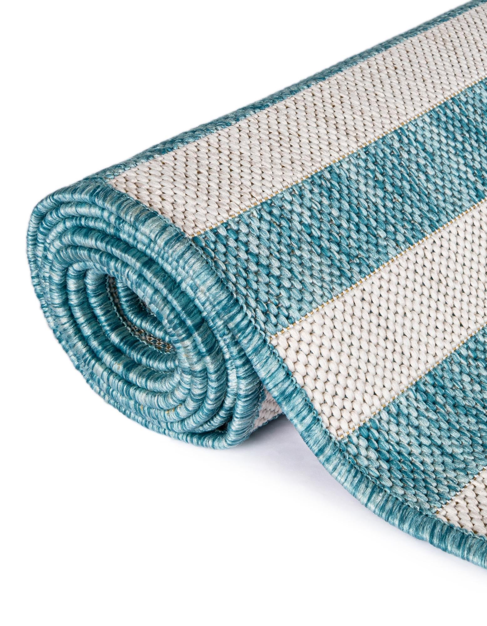 Seaside Stripes Collection Area Rug - Cabana (Light Aqua)