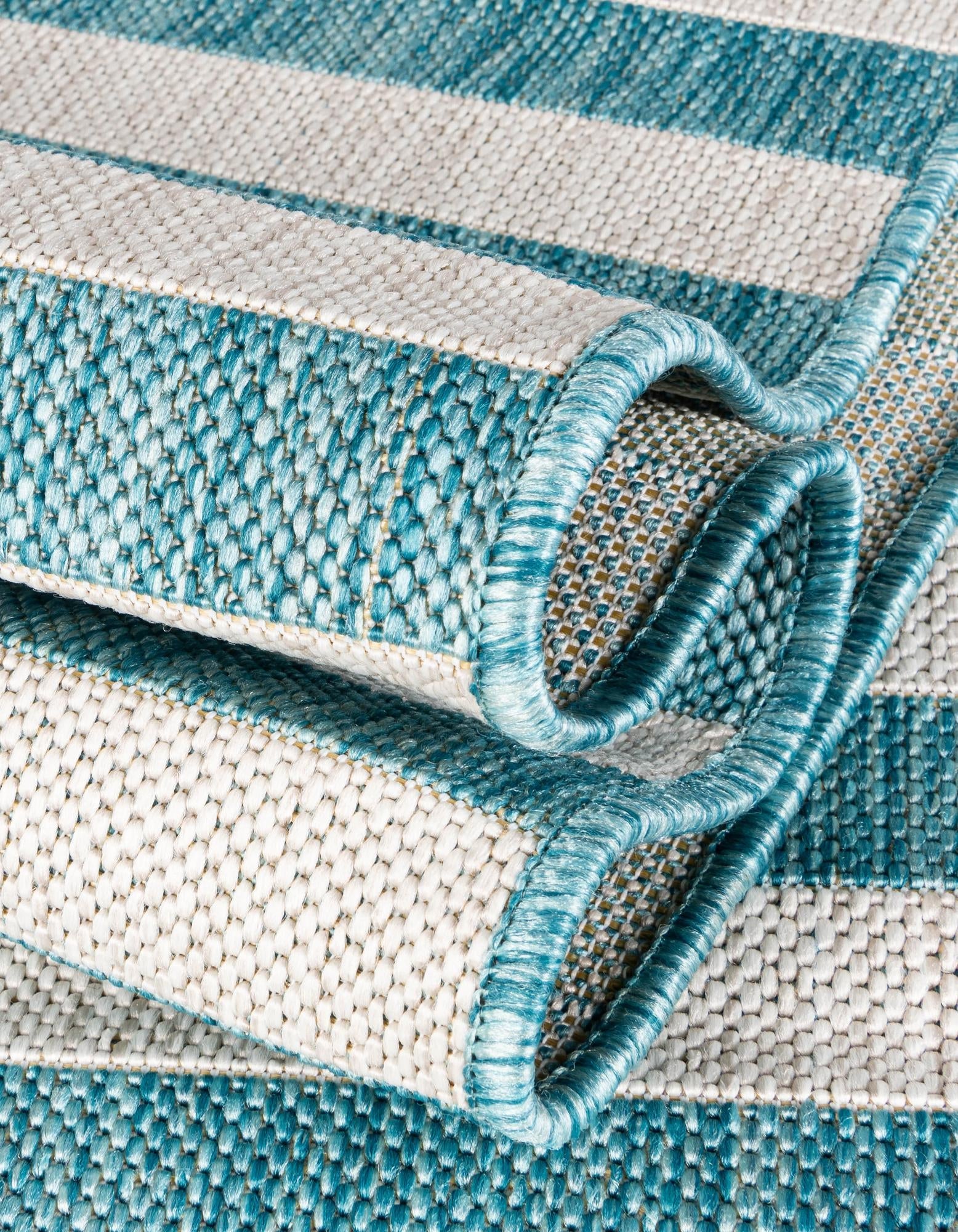 Seaside Stripes Collection Area Rug - Cabana (Light Aqua)