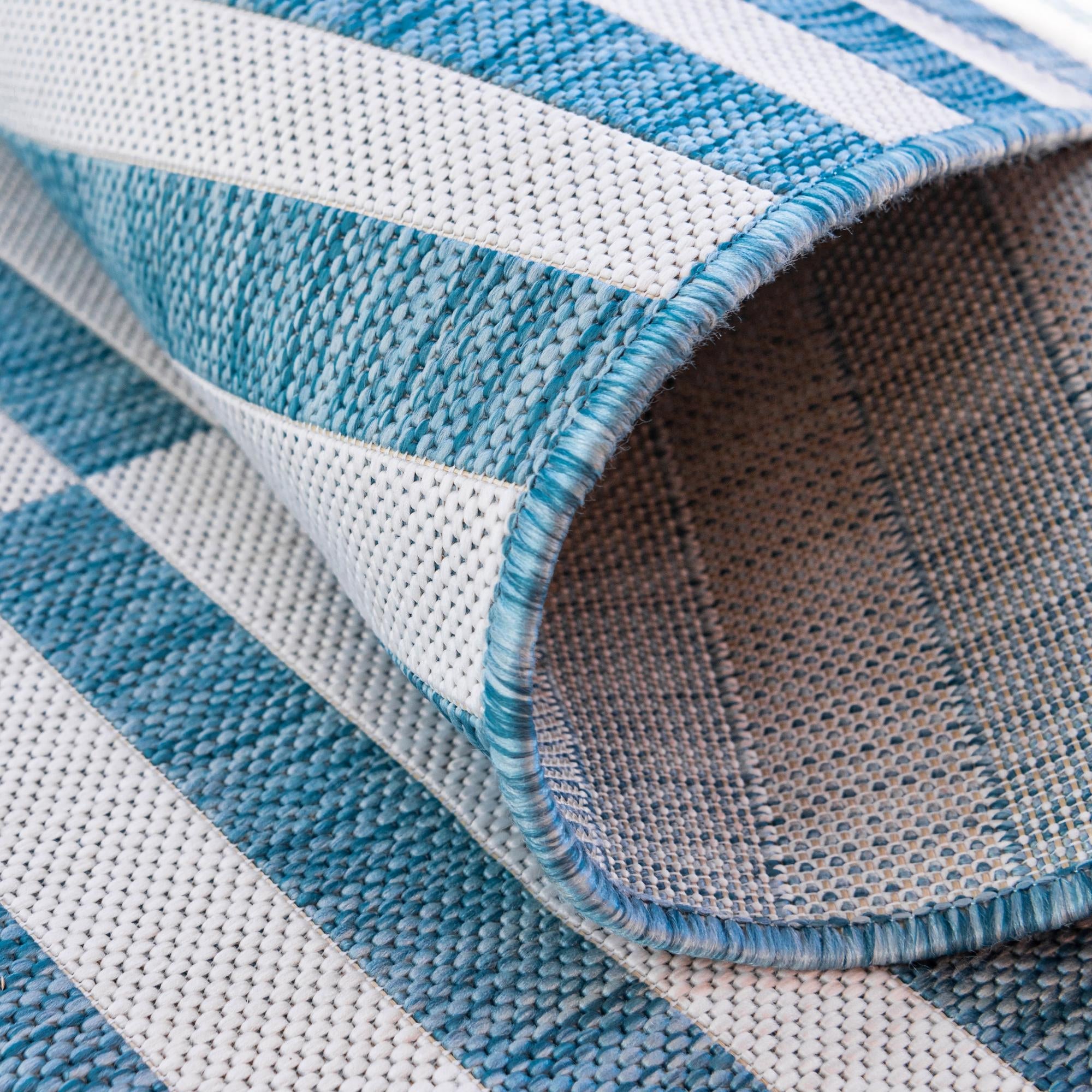 Seaside Stripes Collection Area Rug - Cabana (Light Aqua)