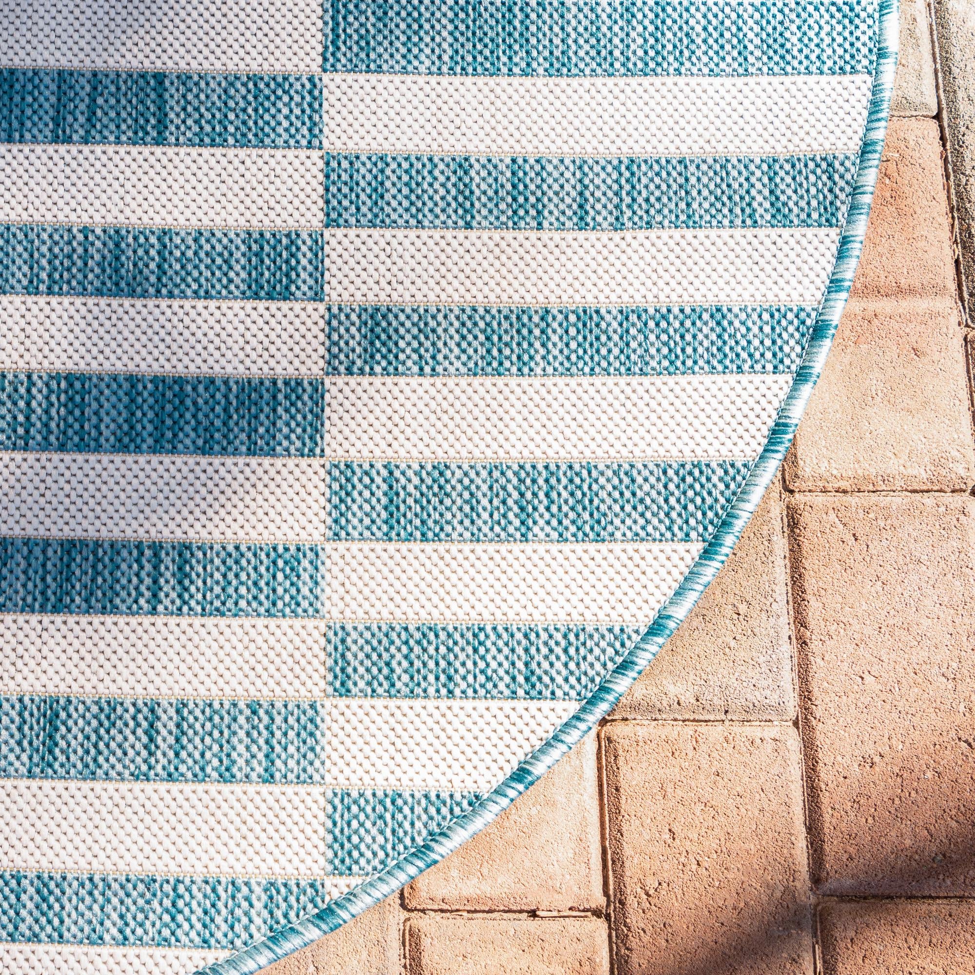 Seaside Stripes Collection Area Rug - Cabana (Light Aqua)