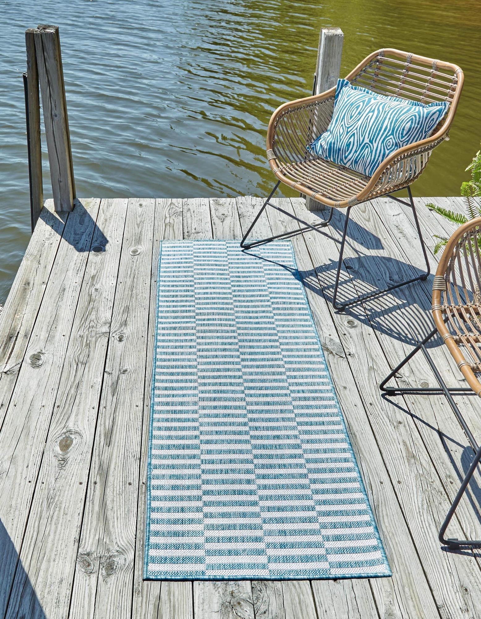 Seaside Stripes Collection Area Rug - Cabana (Light Aqua)