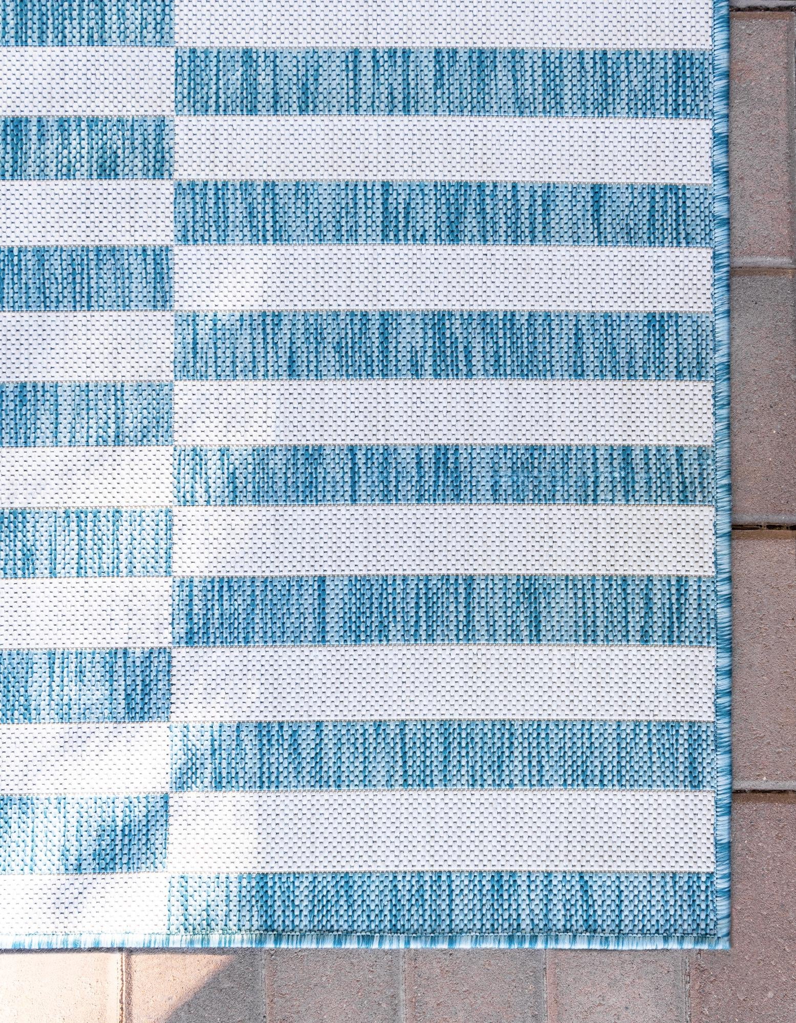 Seaside Stripes Collection Area Rug - Cabana (Light Aqua)