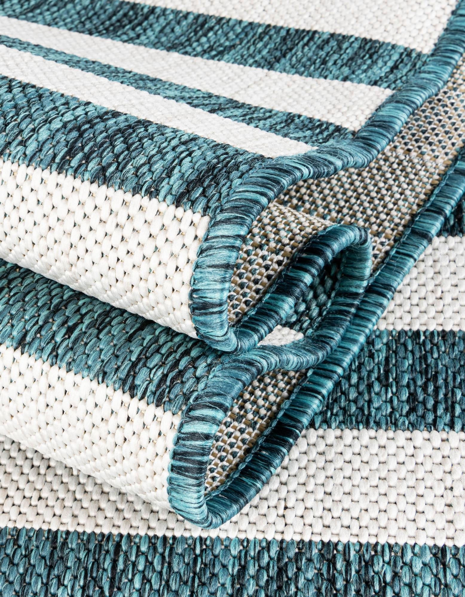 Seaside Stripes Collection Area Rug - Cabana (Teal)