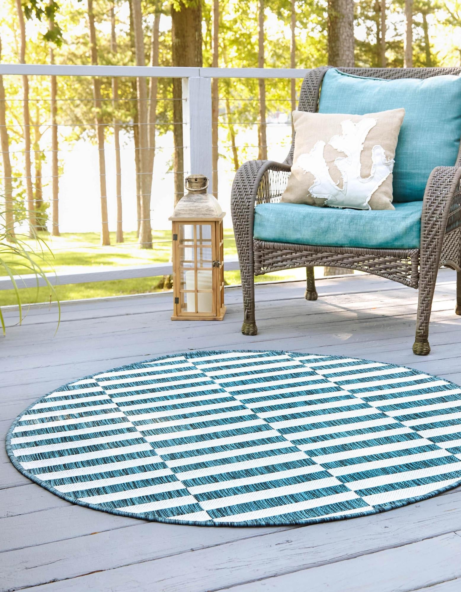 Seaside Stripes Collection Area Rug - Cabana (Teal)