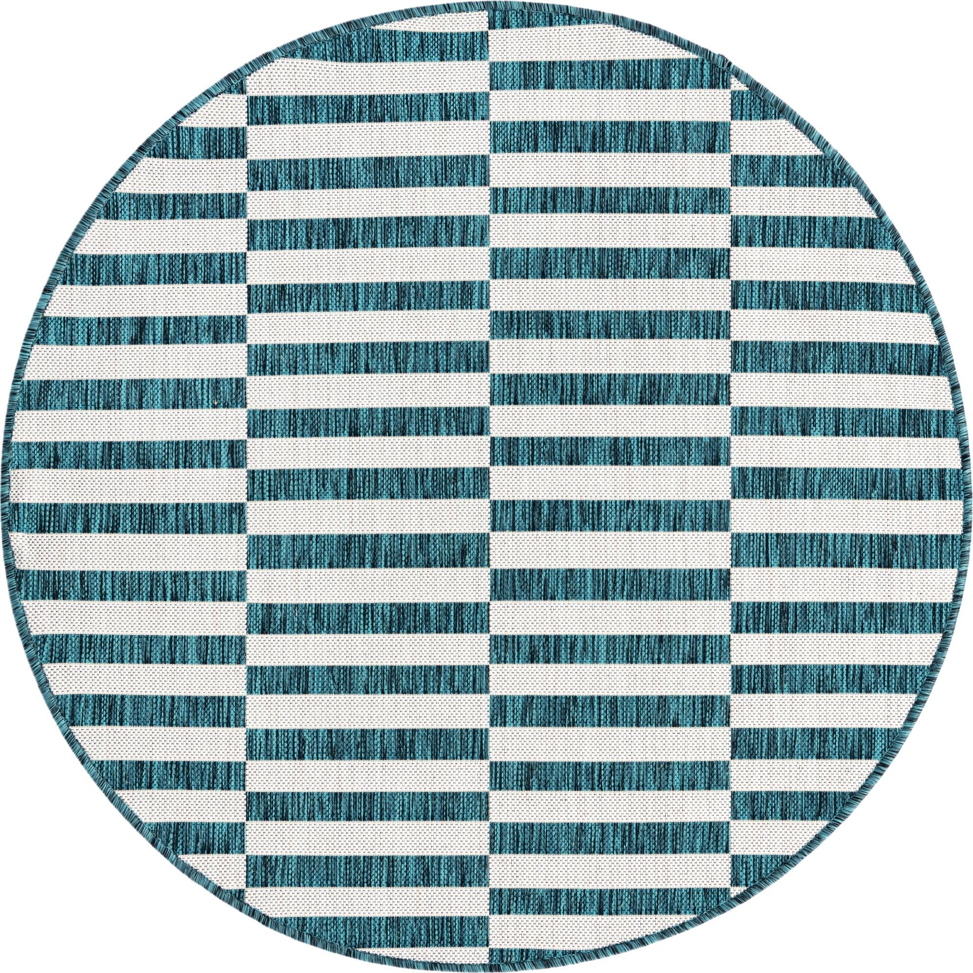 Seaside Stripes Collection Area Rug - Cabana (Teal)