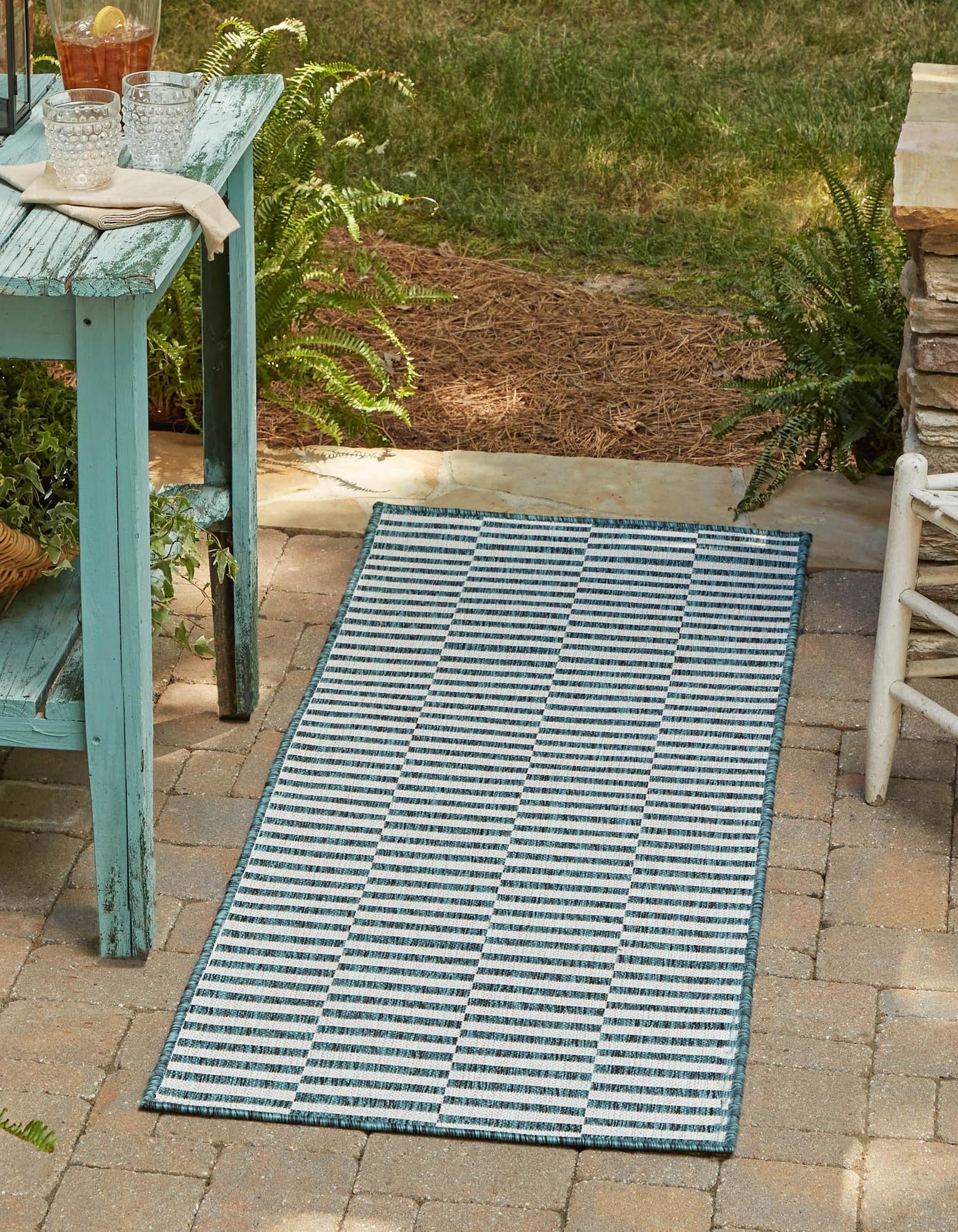 Seaside Stripes Collection Area Rug - Cabana (Teal)