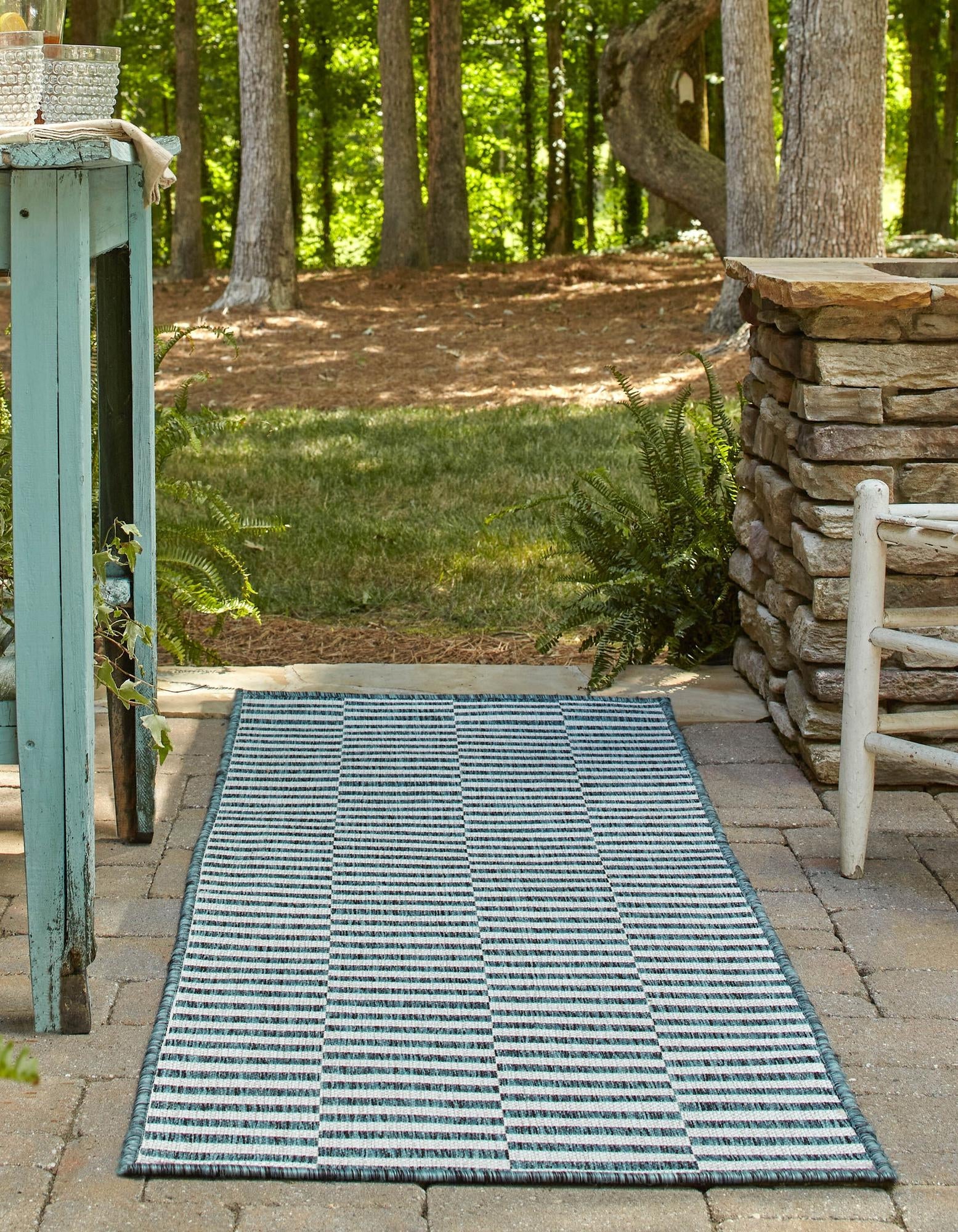 Seaside Stripes Collection Area Rug - Cabana (Teal)