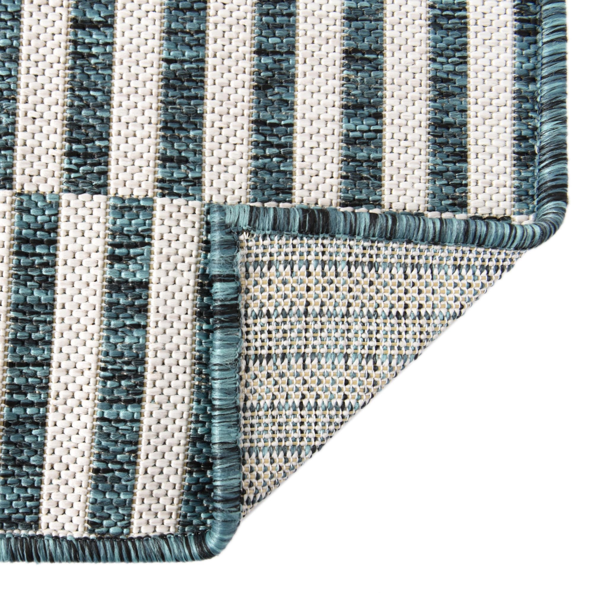 Seaside Stripes Collection Area Rug - Cabana (Teal)