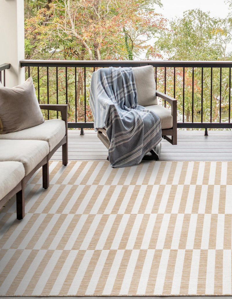 Patio Stripe Harmony Collection Area Rug - Cabana (Taupe) Rectangle Taupe  lifestyle 12