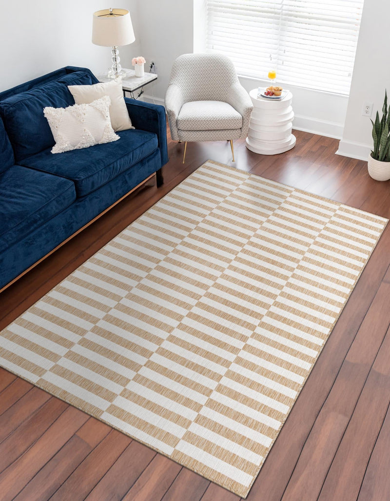 Patio Stripe Harmony Collection Area Rug - Cabana (Taupe) Rectangle Taupe  lifestyle 15