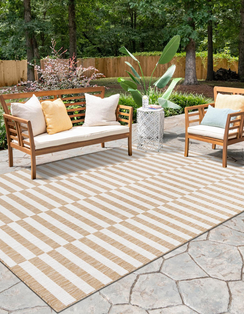 Patio Stripe Harmony Collection Area Rug - Cabana (Taupe) Rectangle Taupe  lifestyle 24