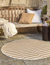 Patio Stripe Harmony Collection Area Rug - Cabana (Taupe) Round Taupe  lifestyle 5