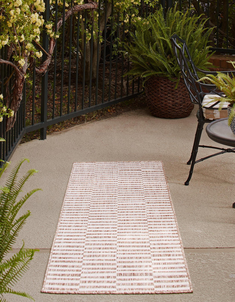 Patio Stripe Harmony Collection Area Rug - Cabana (Taupe) Runner Taupe  lifestyle 5