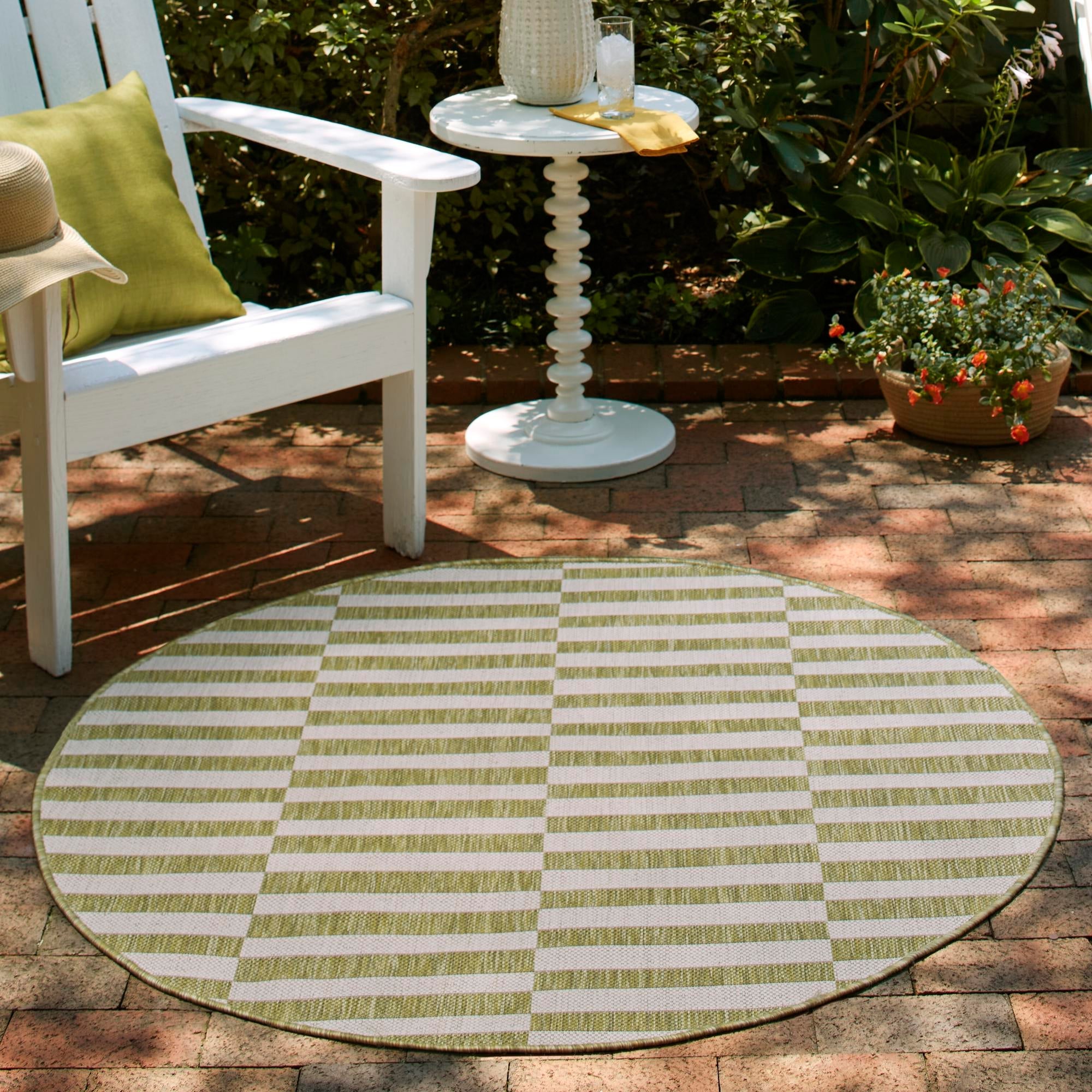 Seaside Stripes Collection Area Rug - Cabana (Green)