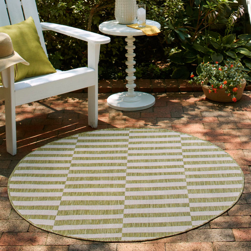 Patio Stripe Harmony Collection Area Rug - Cabana (Green) Round Green  lifestyle 36