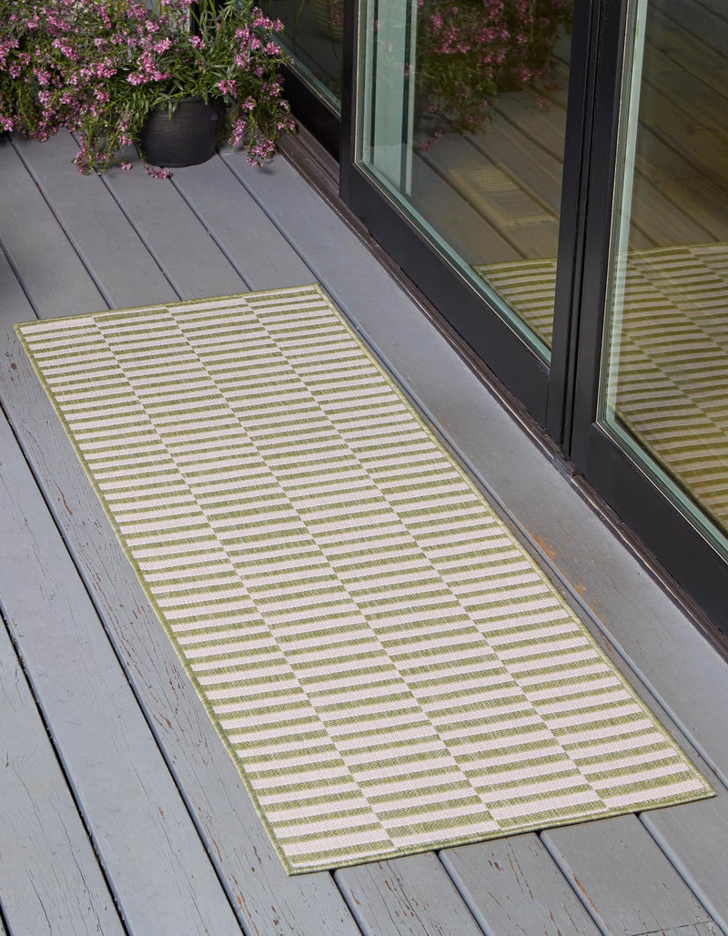 Patio Stripe Harmony Collection Area Rug - Cabana (Green) Runner Green  lifestyle 0