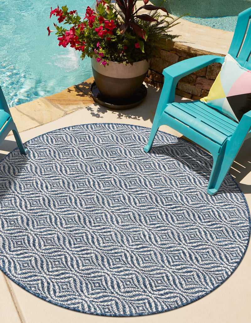 Garden Lattice Oasis Collection Area Rug -  Terrace Round Blue  lifestyle 205