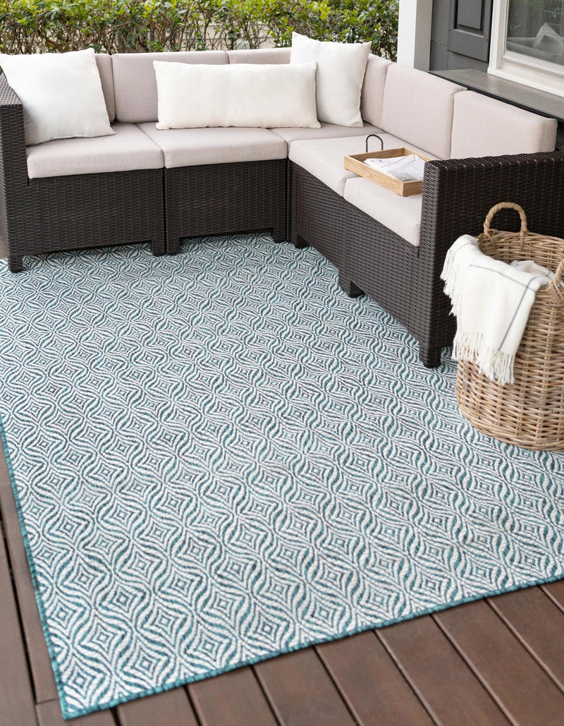 Garden Lattice Oasis Collection Area Rug -  Terrace Rectangle Teal  lifestyle 0