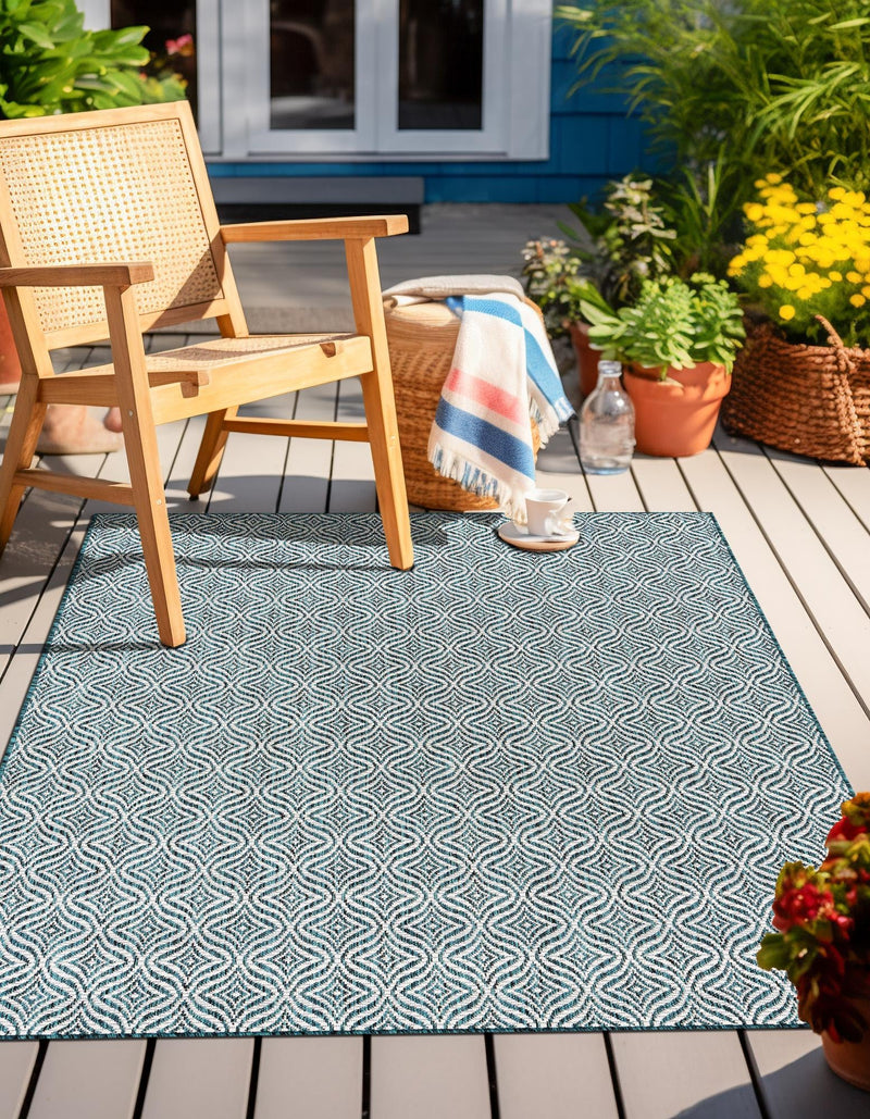 Garden Lattice Oasis Collection Area Rug -  Terrace Rectangle Teal  lifestyle 7