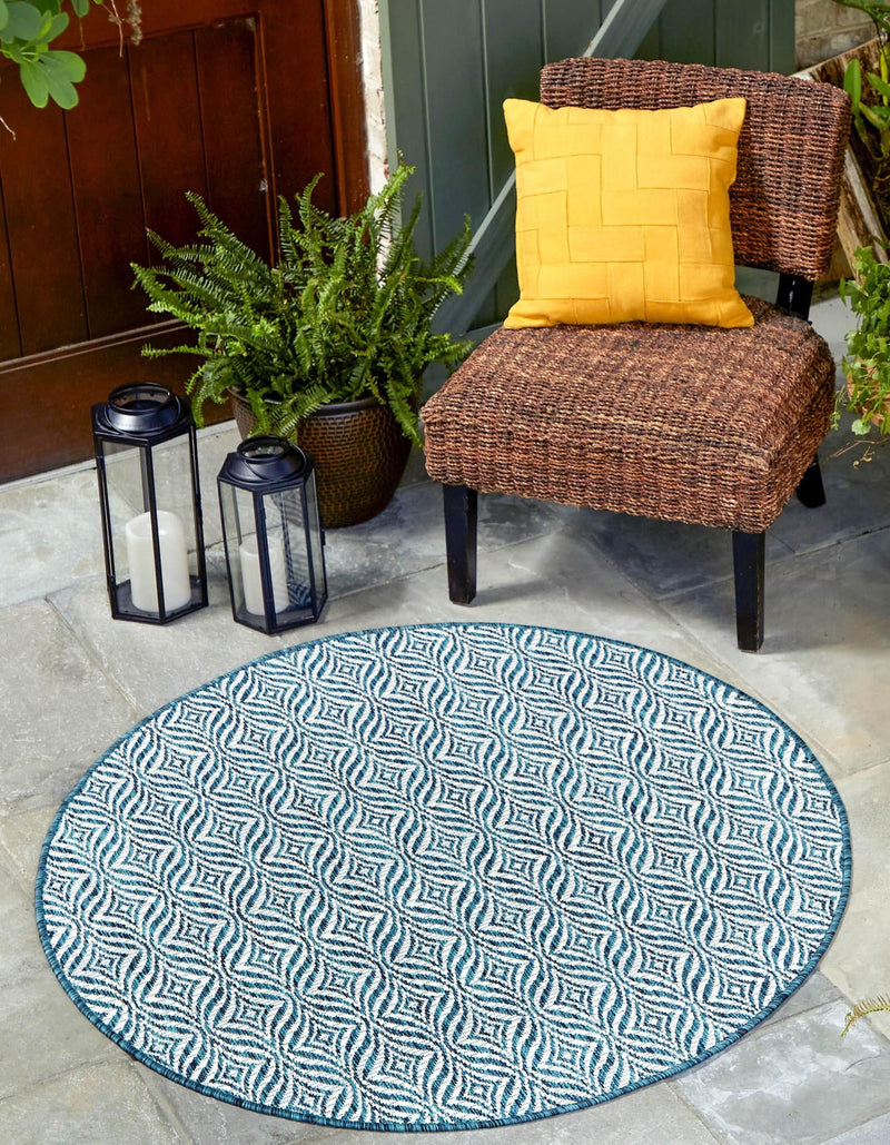 Garden Lattice Oasis Collection Area Rug -  Terrace Round Teal  lifestyle 111