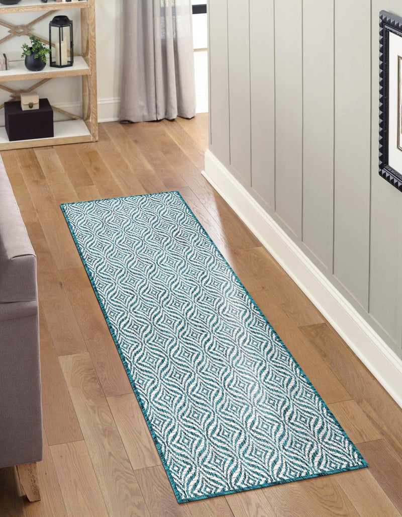 Garden Lattice Oasis Collection Area Rug -  Terrace Runner Teal  lifestyle 9