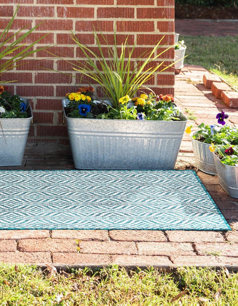 Garden Lattice Oasis Collection Area Rug -  Terrace Runner Teal  lifestyle 10