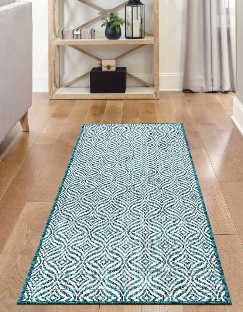 Garden Lattice Oasis Collection Area Rug -  Terrace Runner Teal  lifestyle 11