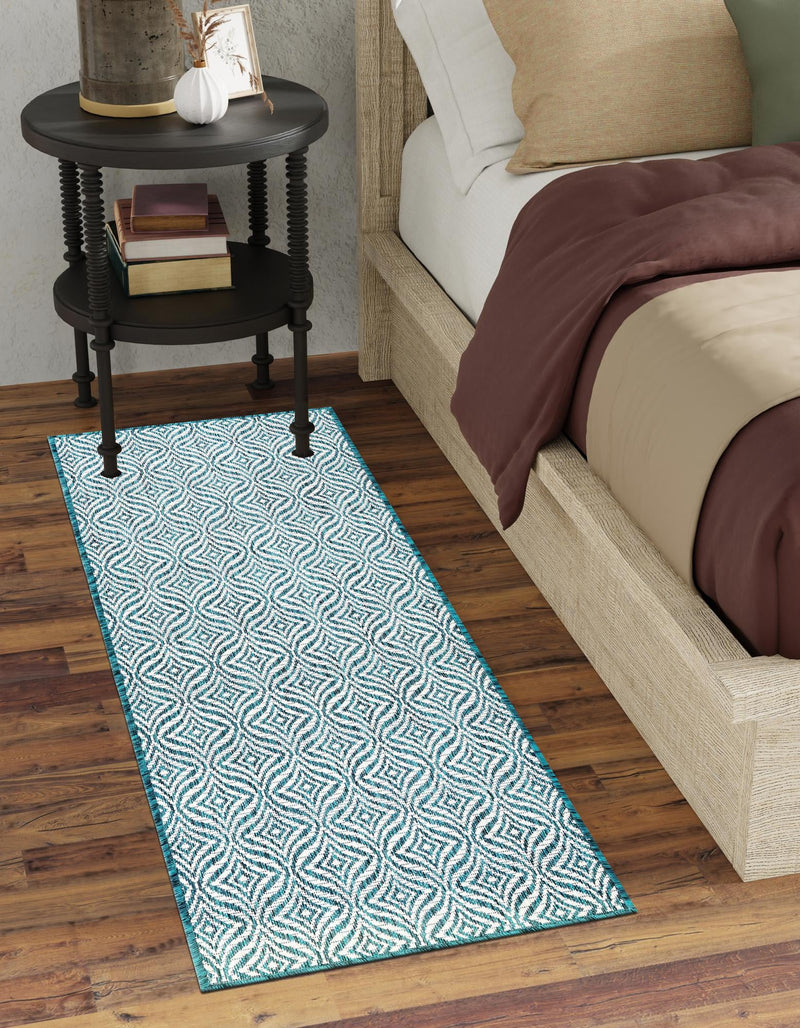 Garden Lattice Oasis Collection Area Rug -  Terrace Runner Teal  lifestyle 13