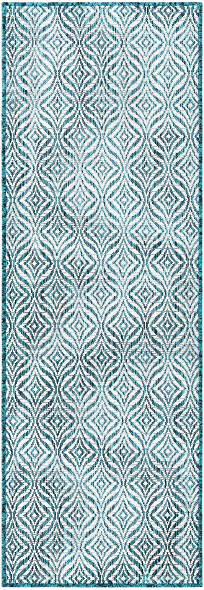 Garden Lattice Oasis Collection Area Rug -  Terrace Runner Teal Main