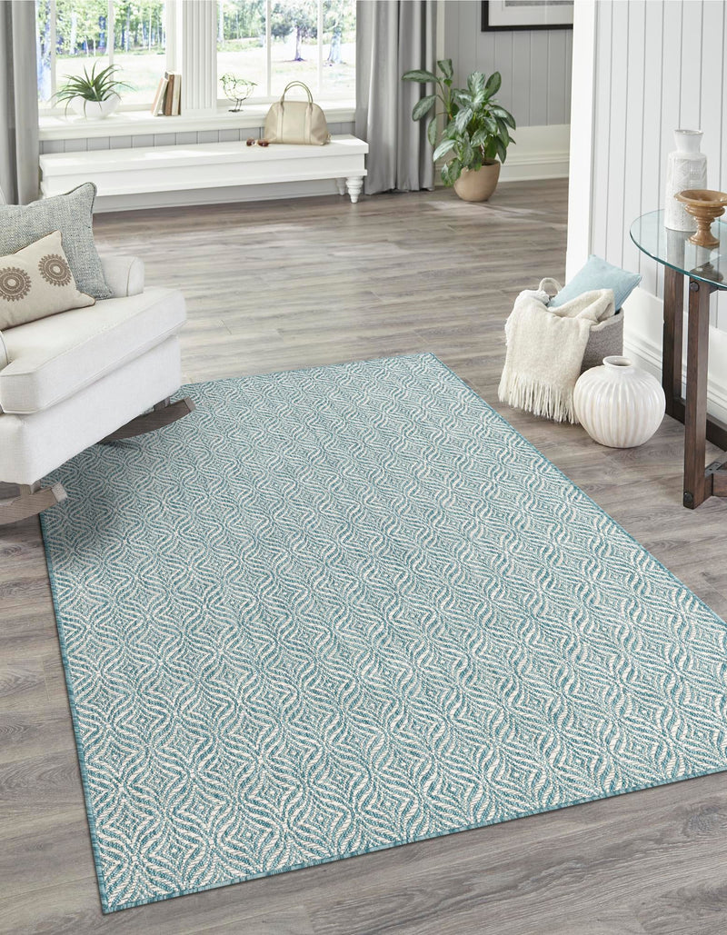 Garden Lattice Oasis Collection Area Rug -  Terrace Rectangle Aqua  lifestyle 16