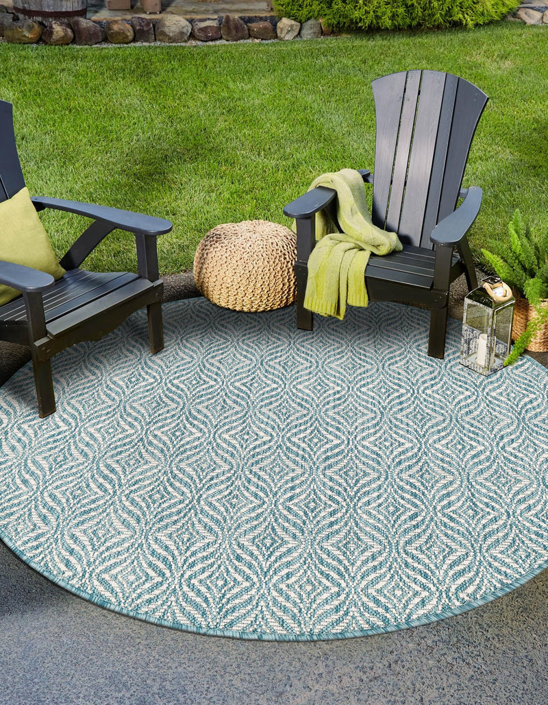 Garden Lattice Oasis Collection Area Rug -  Terrace Round Aqua  lifestyle 183