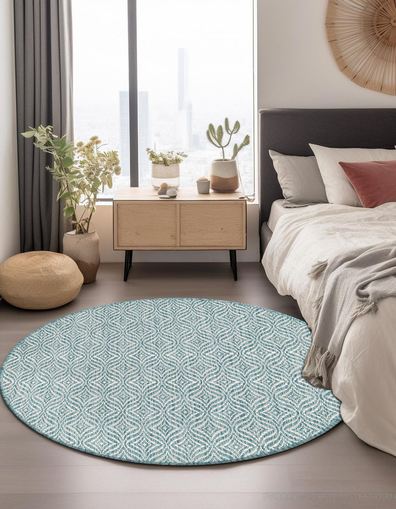 Garden Lattice Oasis Collection Area Rug -  Terrace Round Aqua  lifestyle 195