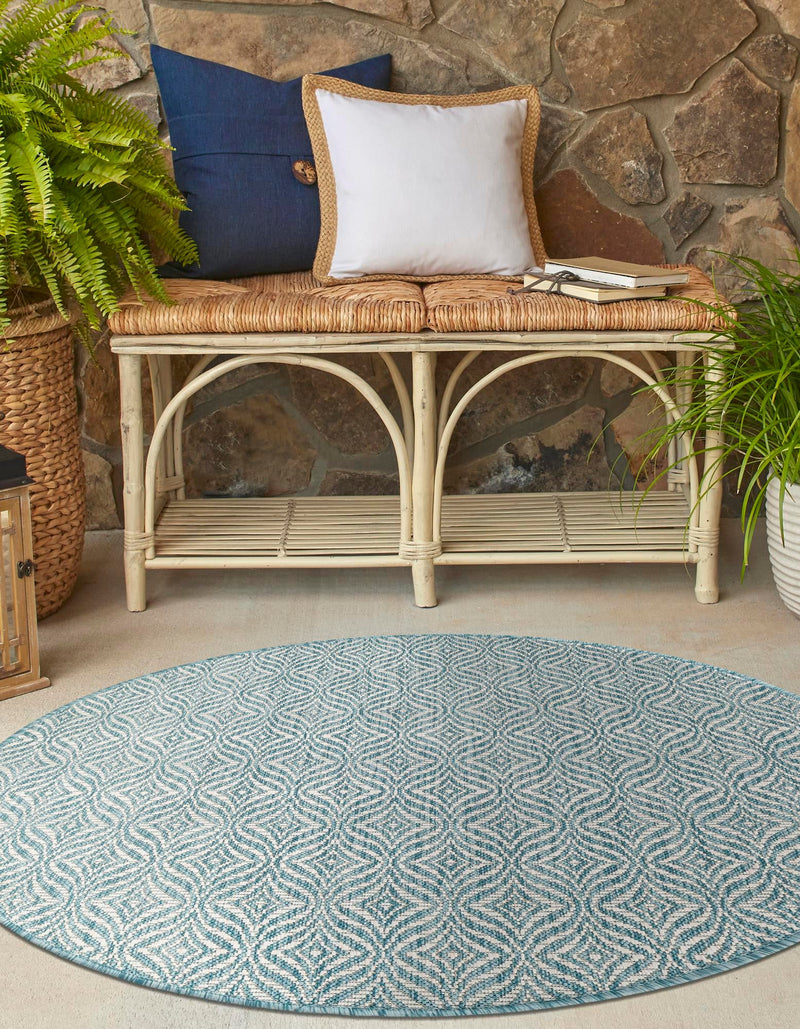 Garden Lattice Oasis Collection Area Rug -  Terrace Round Aqua  lifestyle 207