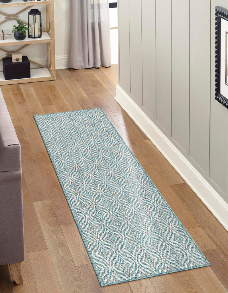 Garden Lattice Oasis Collection Area Rug -  Terrace Runner Aqua  lifestyle 126