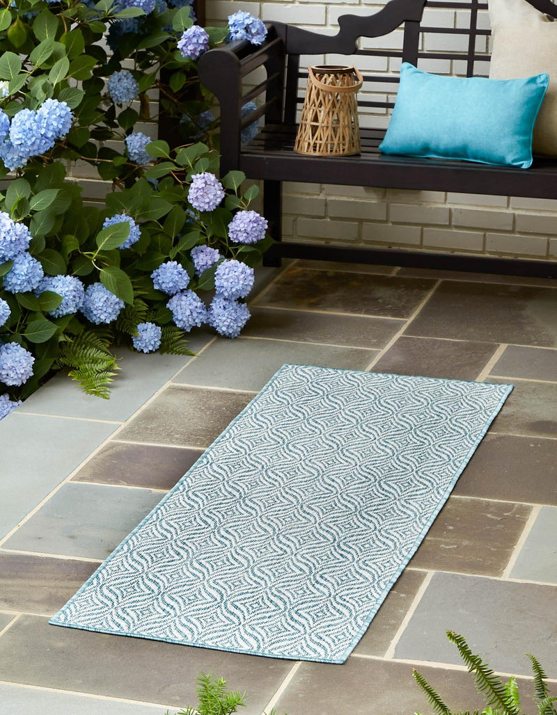 Garden Lattice Oasis Collection Area Rug -  Terrace Runner Aqua  lifestyle 184