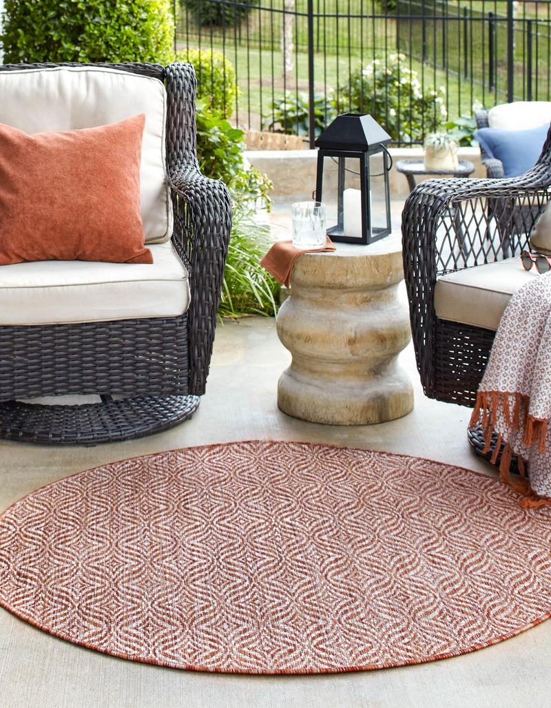 Garden Lattice Oasis Collection Area Rug -  Terrace Round Rust Red  lifestyle 2