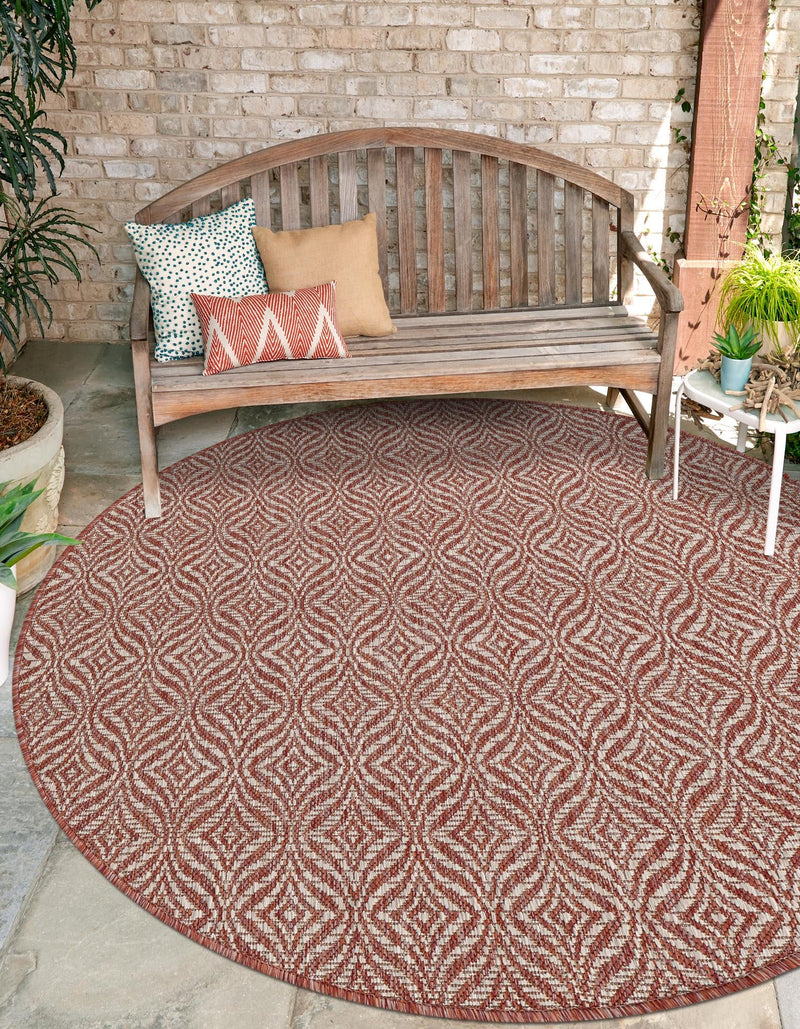 Garden Lattice Oasis Collection Area Rug -  Terrace Round Rust Red  lifestyle 137