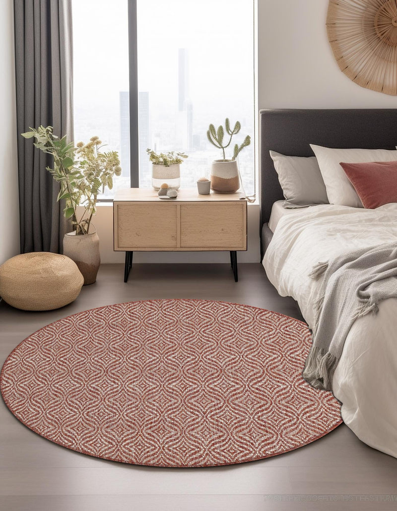 Garden Lattice Oasis Collection Area Rug -  Terrace Round Rust Red  lifestyle 197