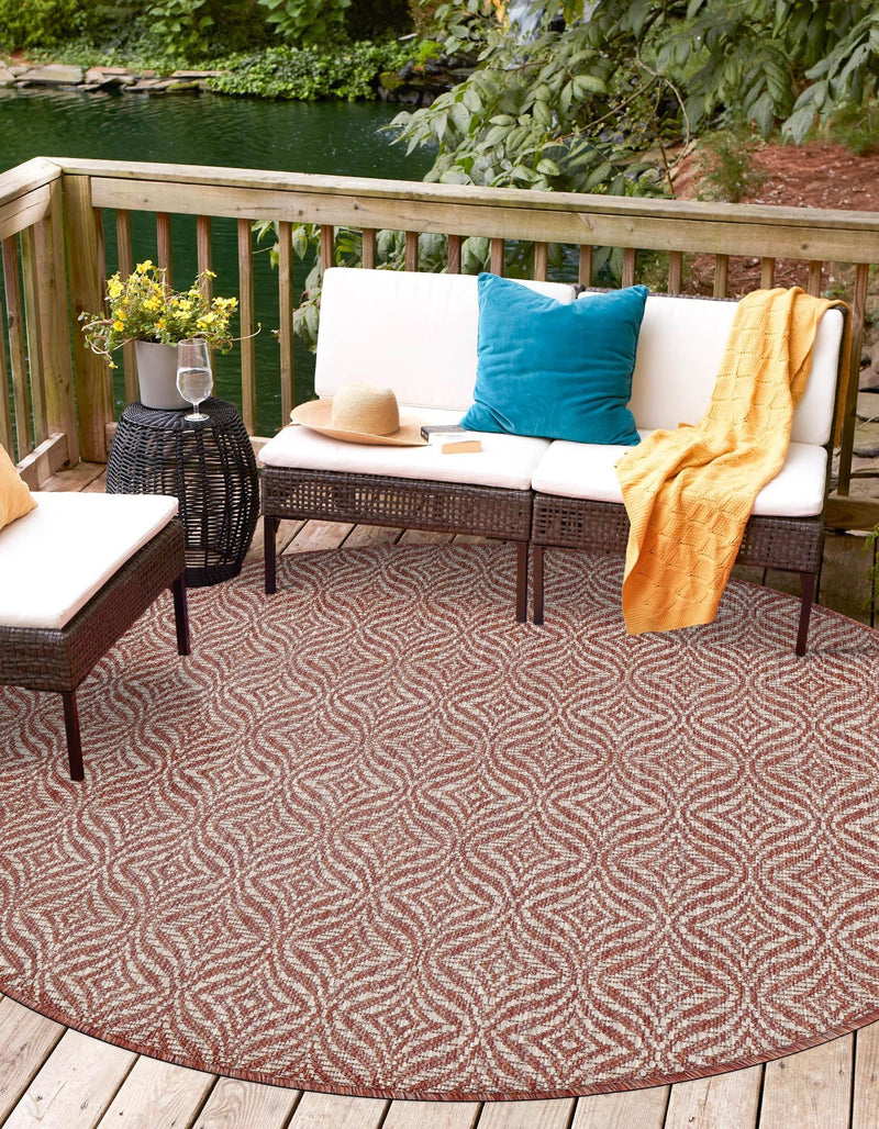 Garden Lattice Oasis Collection Area Rug -  Terrace Round Rust Red  lifestyle 209